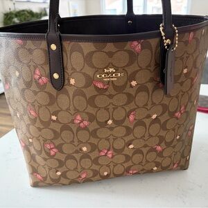 Coach Tan and Pink Butterfly Tote